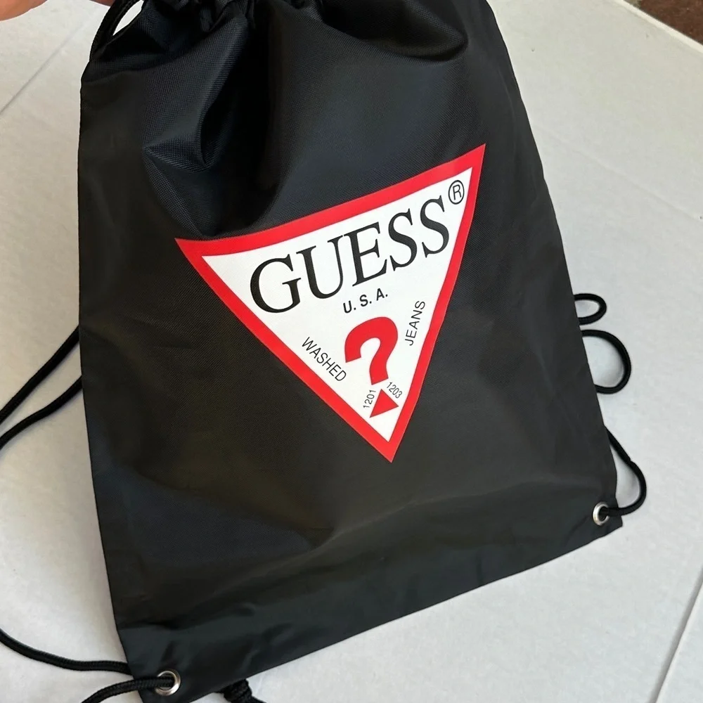 NEW GUESS Black and Red Logo Drawstring Backpack